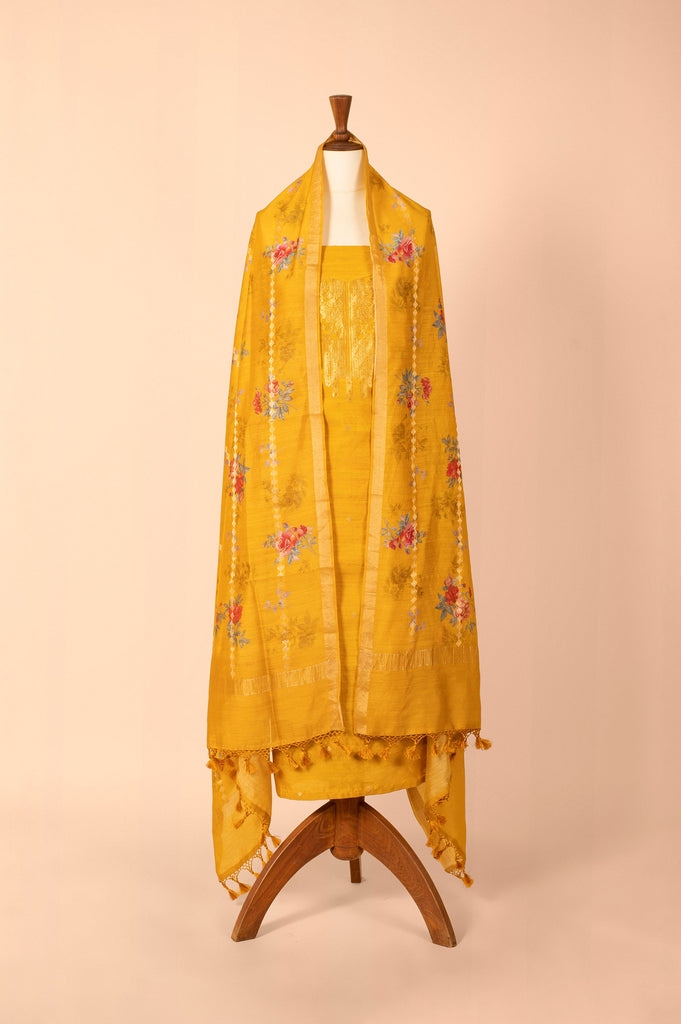 Handwoven Yellow Digital Printed Chanderi Suit Piece