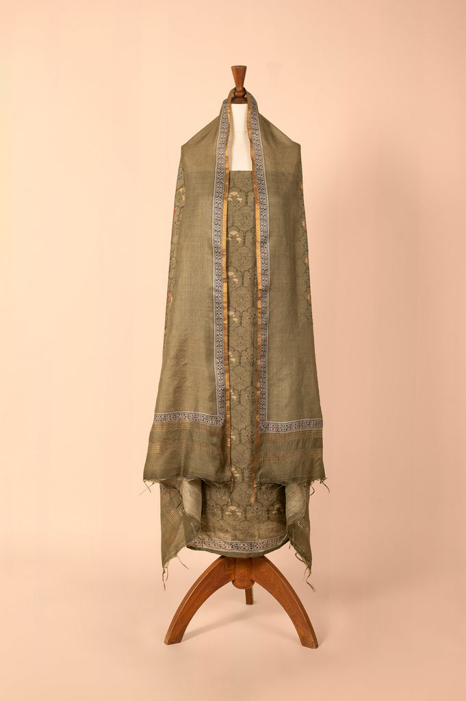 Handwoven Green Digital Printed Chanderi Suit Piece