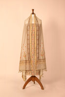 Handwoven Beige Digital Printed Chanderi Suit Piece