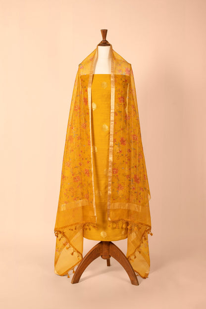 Handwoven Yellow Digital Printed Chanderi Suit Piece