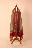 Handwoven Maroon Digital Printed Chanderi Suit Piece