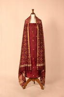 Handwoven Maroon Digital Printed Chanderi Suit Piece