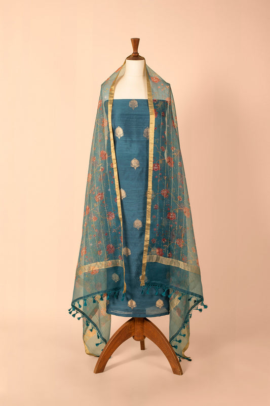 Handwoven Blue Digital Printed Chanderi Suit Piece