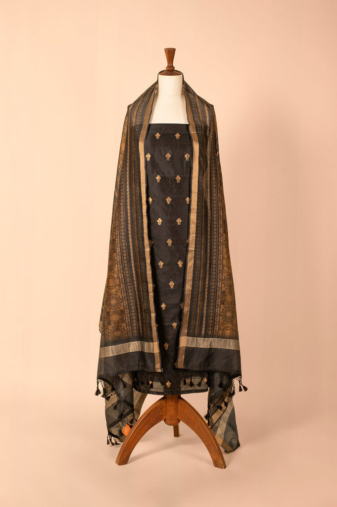 Handwoven Black Digital Printed Silk Suit Piece