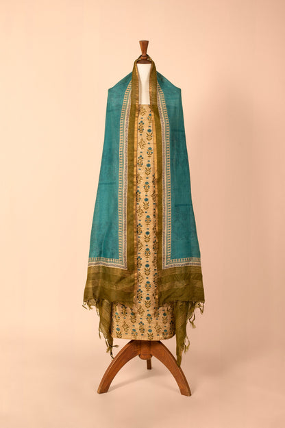 Handwoven Beige Digital Printed Chanderi Suit Piece