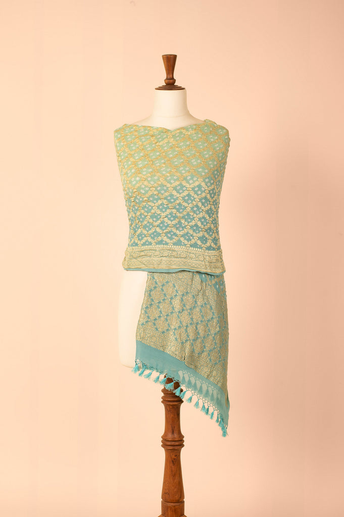Handwoven Blue Bandhani Georgette Dupatta