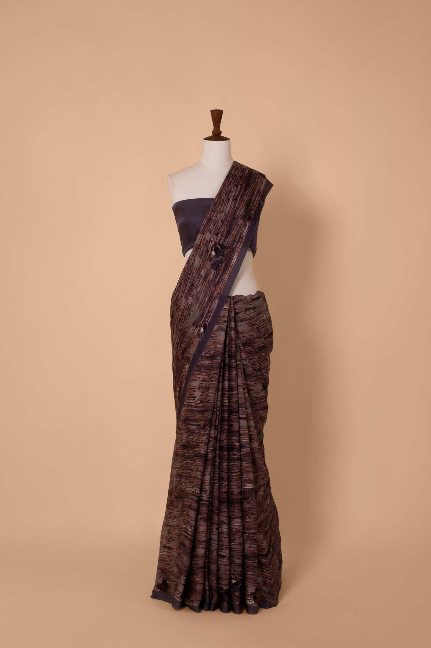 Handwoven Brown Digital Print Crepe Sari