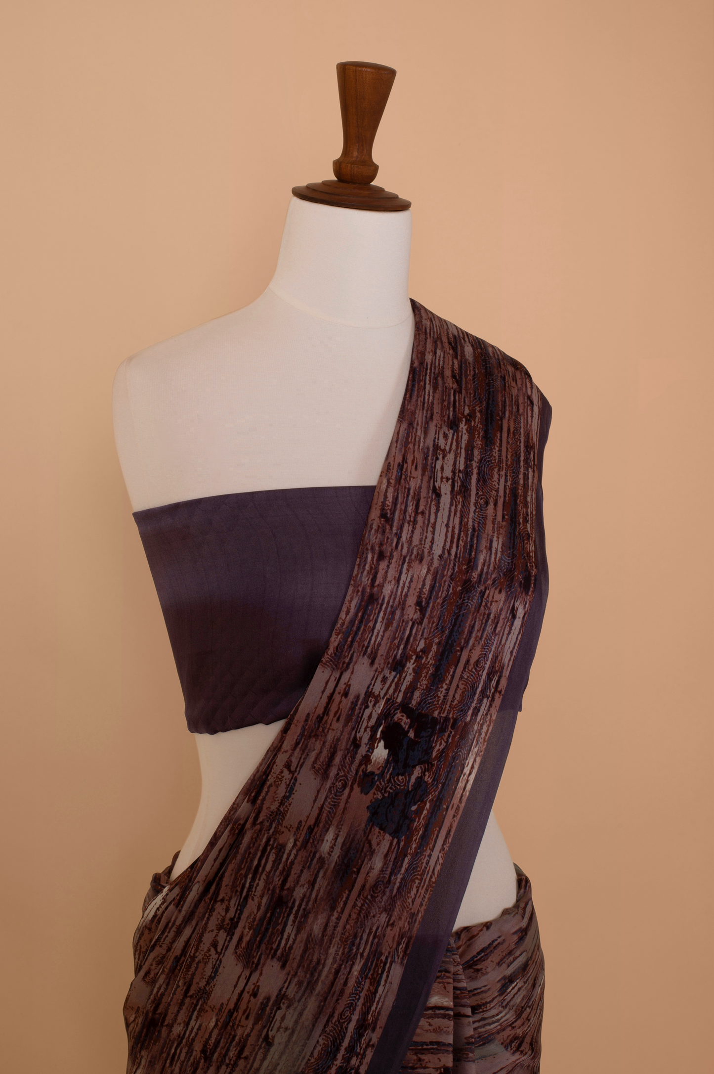 Handwoven Brown Digital Print Crepe Sari