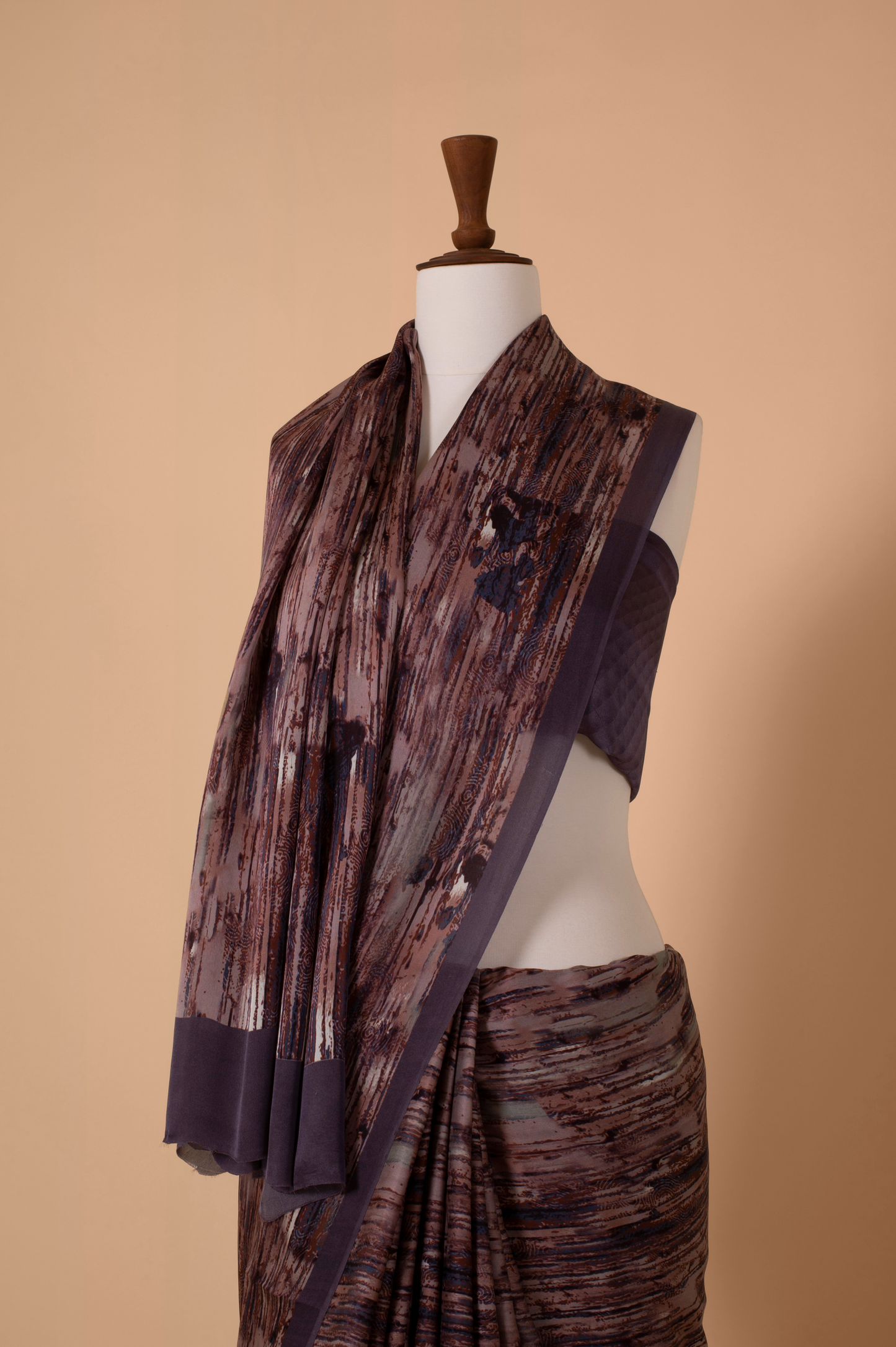 Handwoven Brown Digital Print Crepe Sari