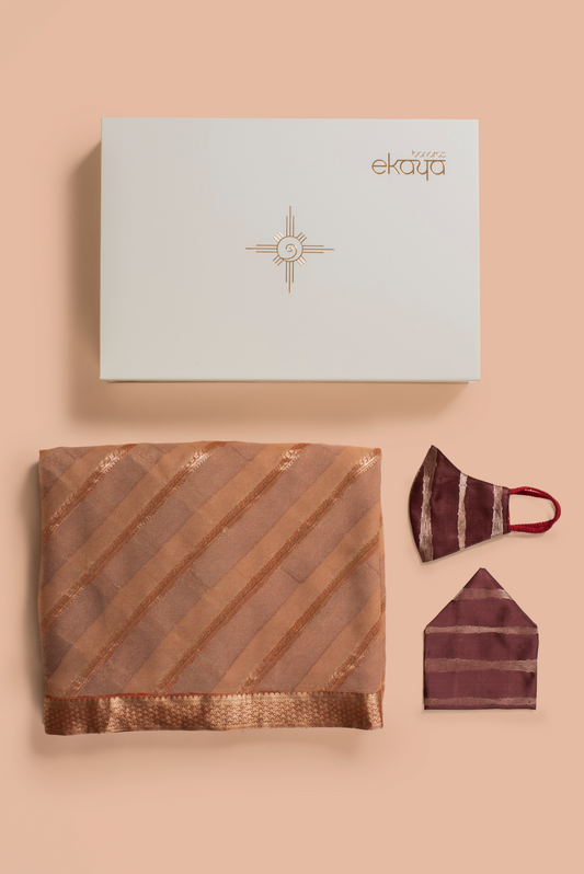 Handwoven Brown Sari Gift Set