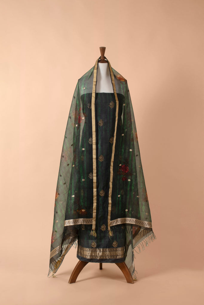 Handwoven Green Silk Suit Piece