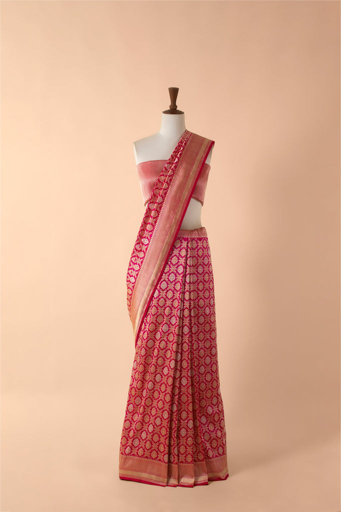 Handwoven Pink Silk Sari