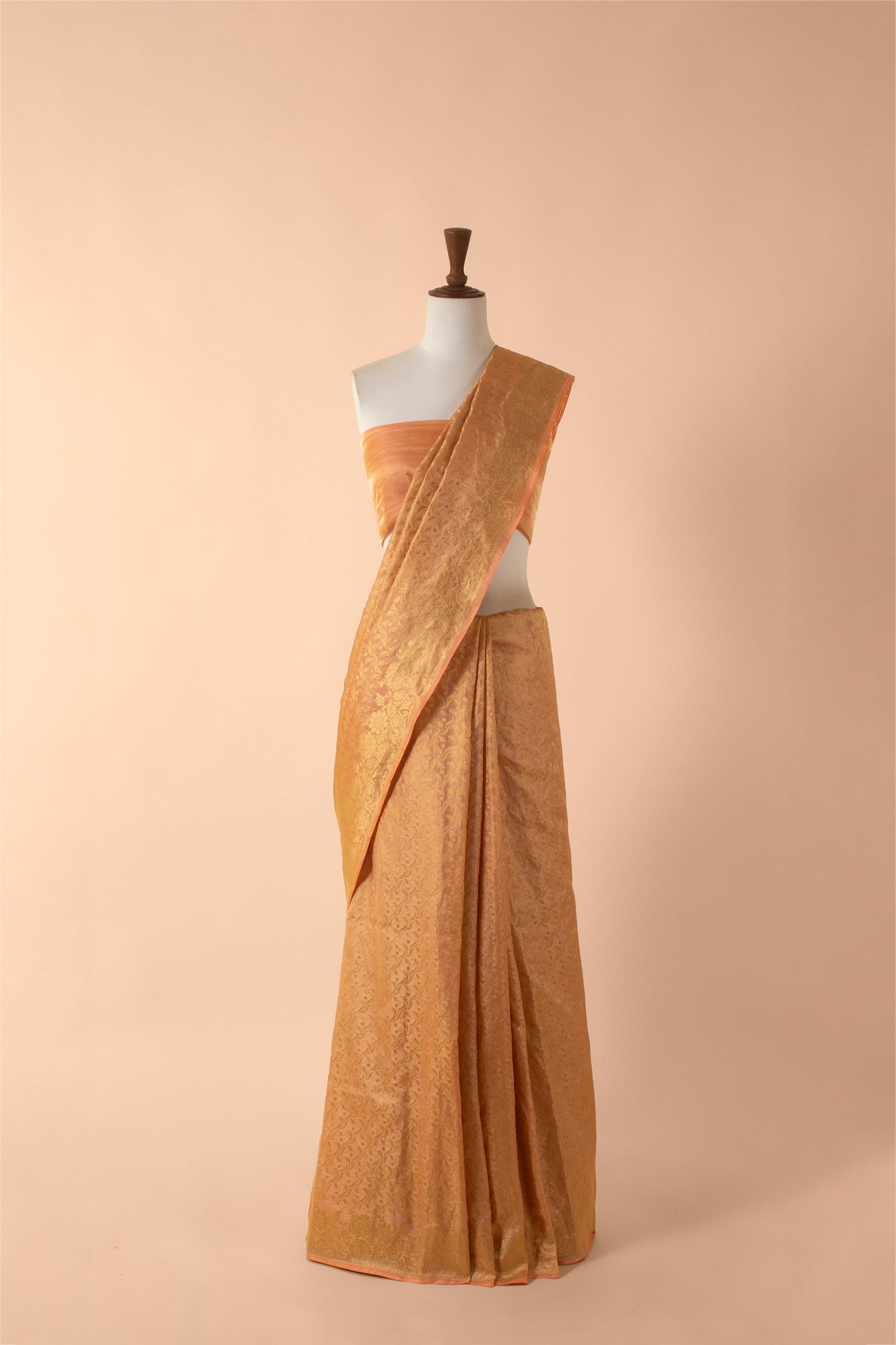 Handwoven Peach Tissue Sari