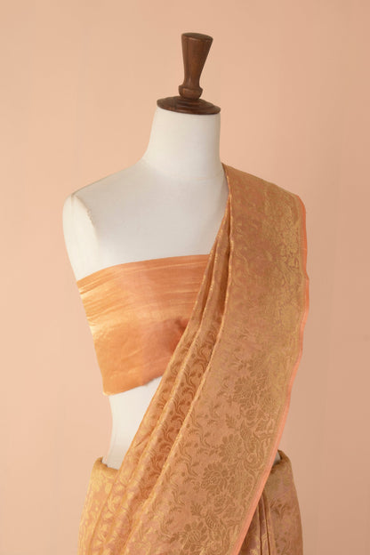 Handwoven Peach Tissue Sari