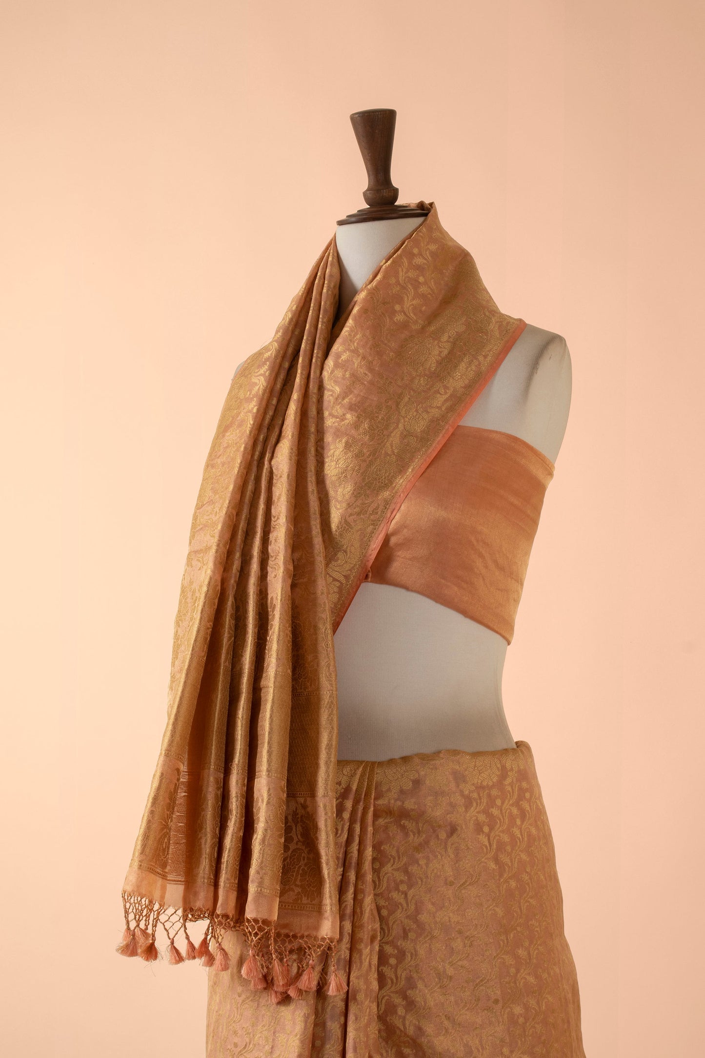 Handwoven Peach Tissue Sari