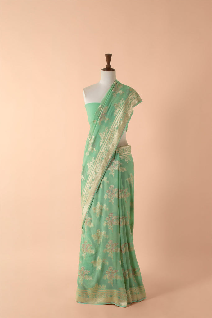 Handwoven Green Georgette Sari