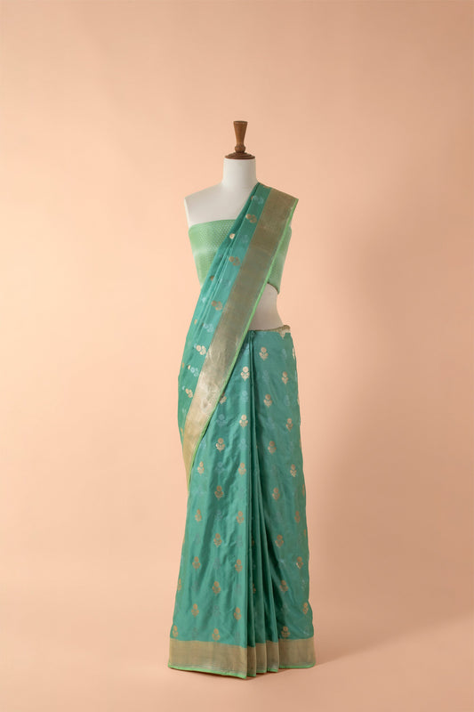 Handwoven Blue Satin Silk Saree