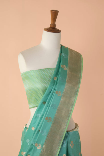 Handwoven Blue Satin Silk Saree