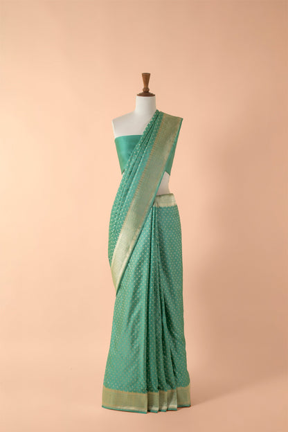 Handwoven Blue Satin Silk Sari