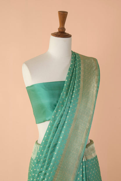 Handwoven Blue Satin Silk Sari