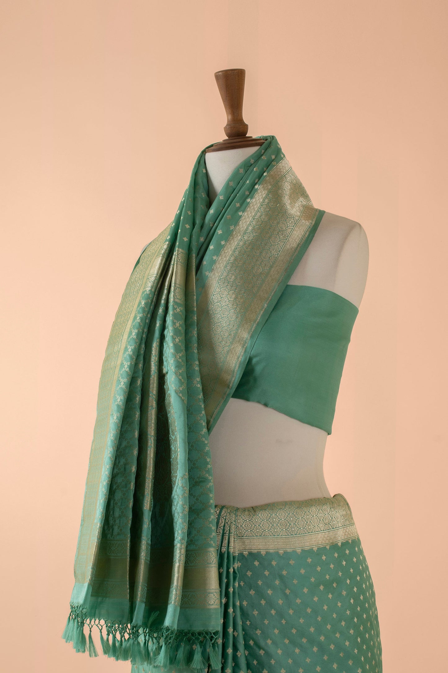 Handwoven Blue Satin Silk Sari