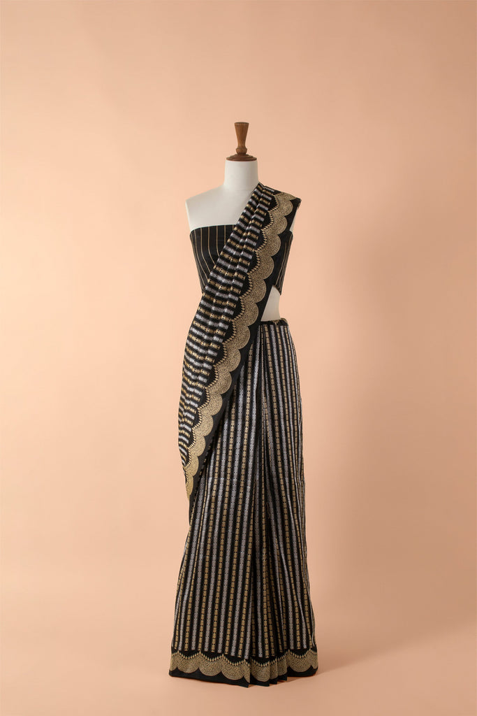 Handwoven Black Silk Sari