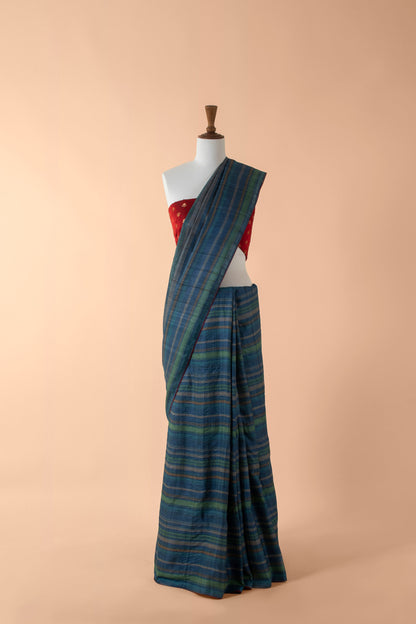 Handwoven Blue Digital Printed Tussar Sari