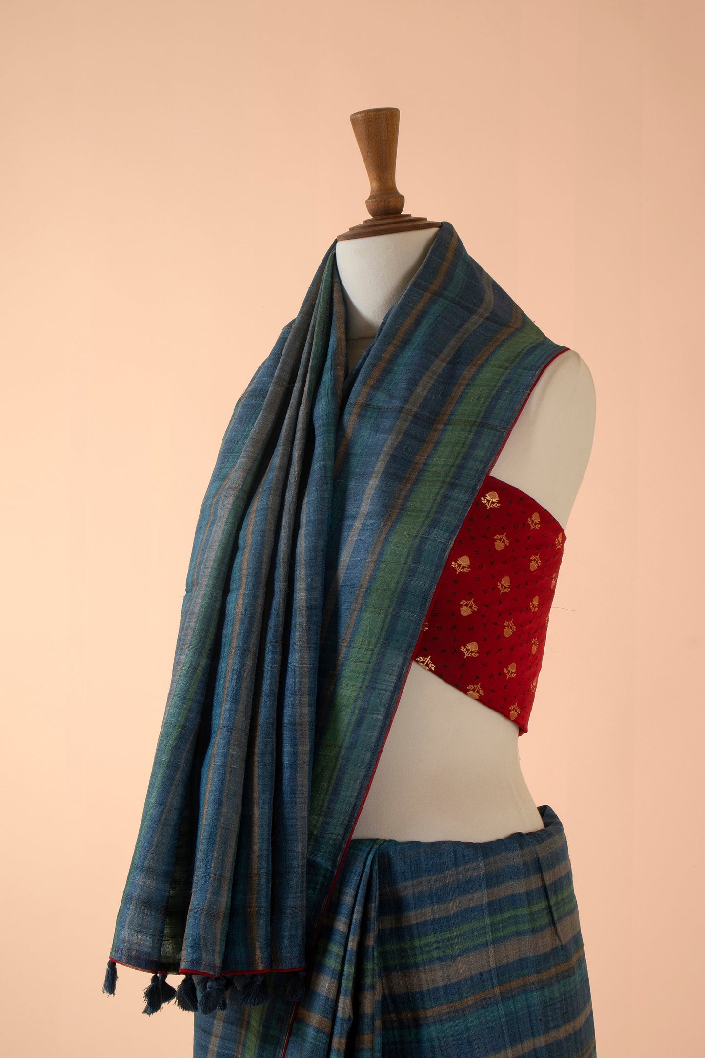 Handwoven Blue Digital Printed Tussar Sari