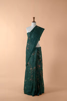 Handwoven Green Digital Printed Tusser Sari