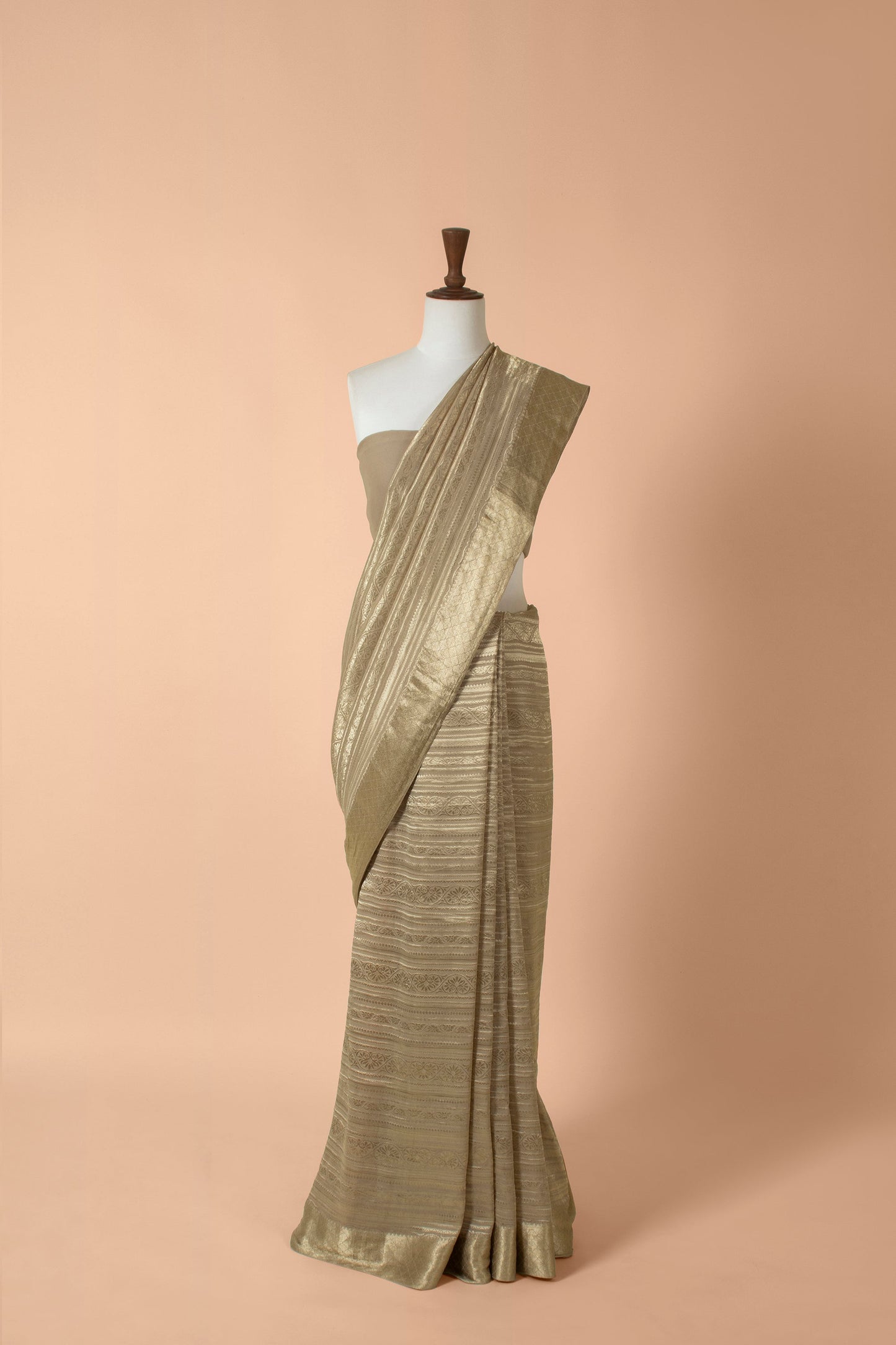 Handwoven Beige Georgette Sari