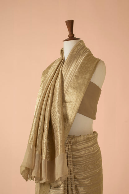 Handwoven Beige Georgette Sari