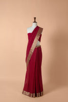 Handwoven Red Georgette Sari