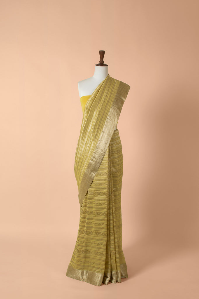 Handwoven Yellow Georgette Sari