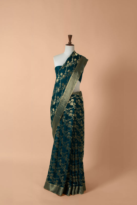 Handowoven Blue Georgette Saree