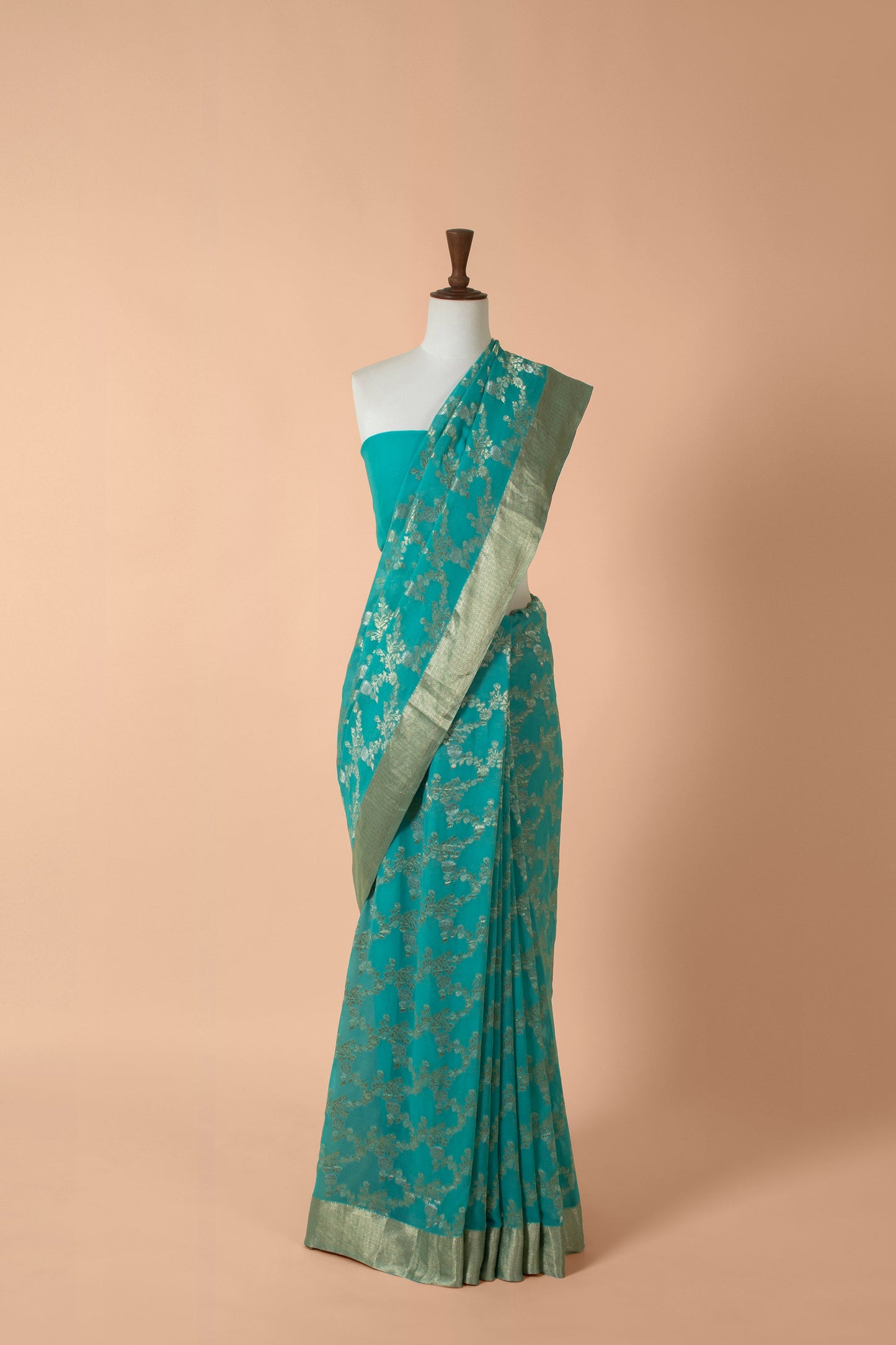 Handwoven Blue Georgette Sari