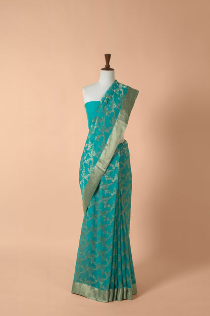 Handwoven Blue Georgette Sari