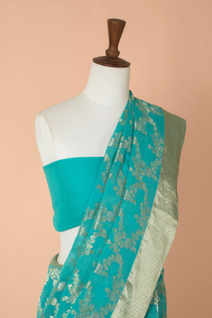 Handwoven Blue Georgette Sari