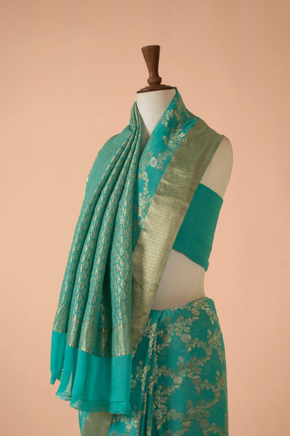 Handwoven Blue Georgette Sari