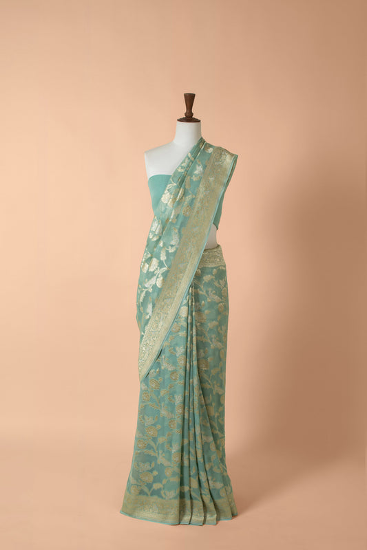 Handwoven Blue Georgette Sari