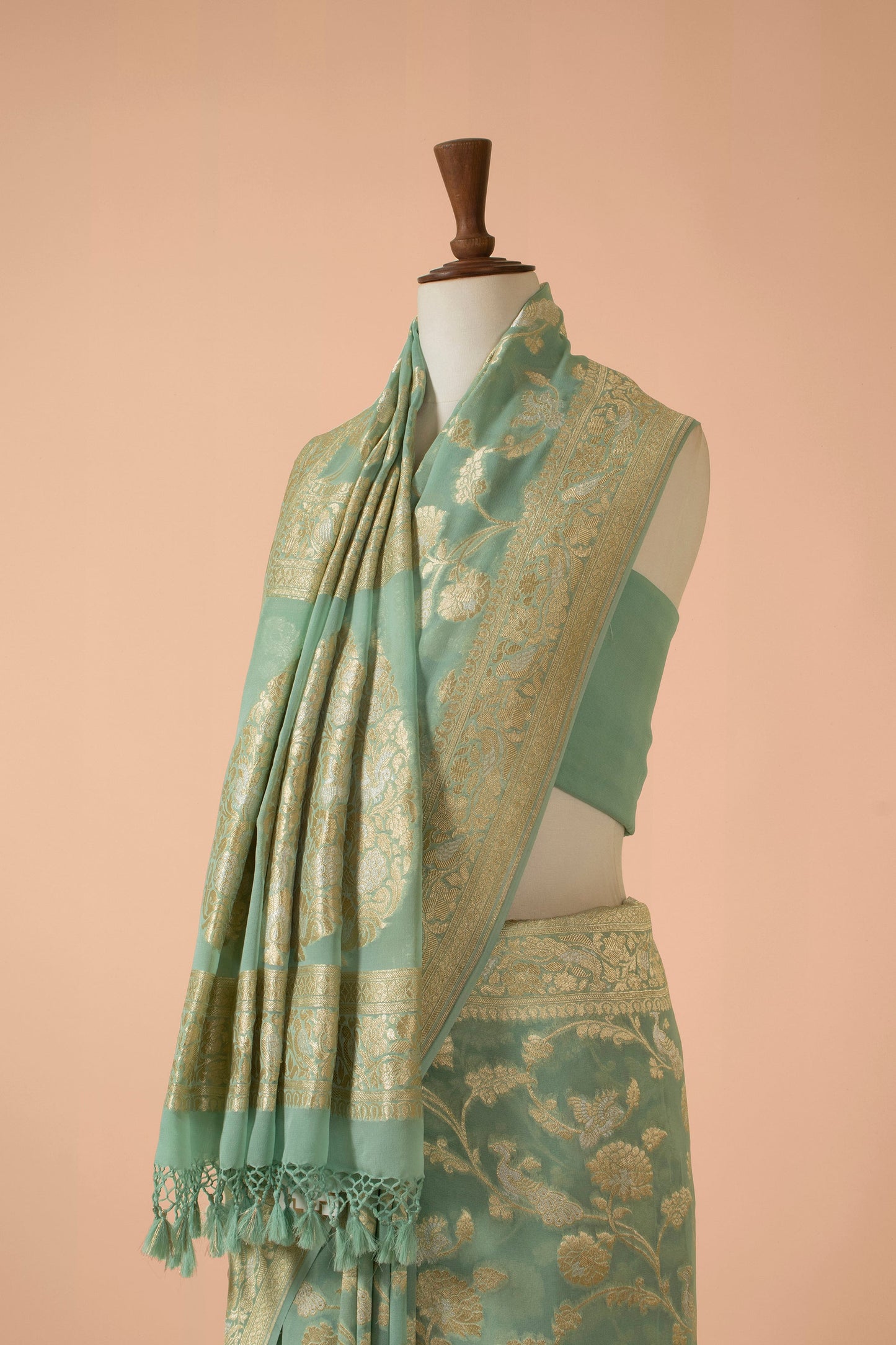 Handwoven Blue Georgette Sari