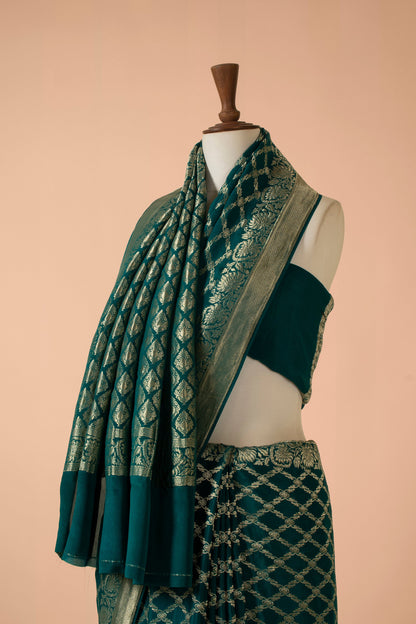 Handwoven Green Georgette Sari