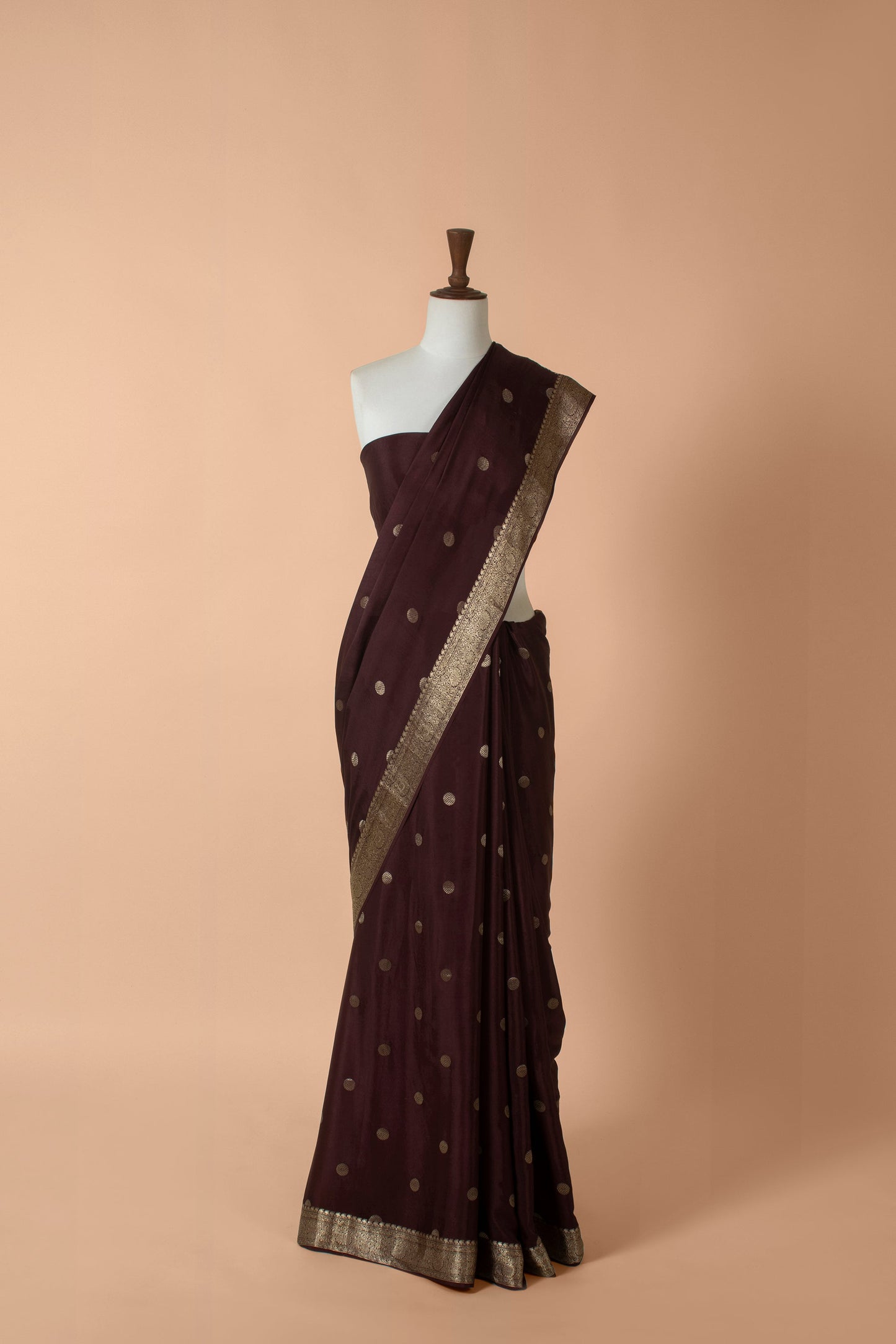 Handwoven Garnet Satin Silk Sari