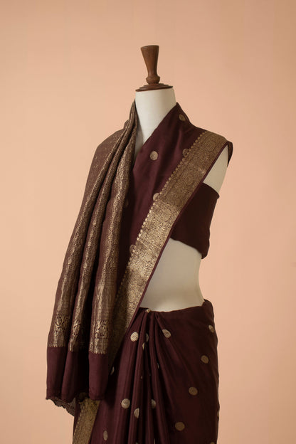 Handwoven Garnet Satin Silk Sari