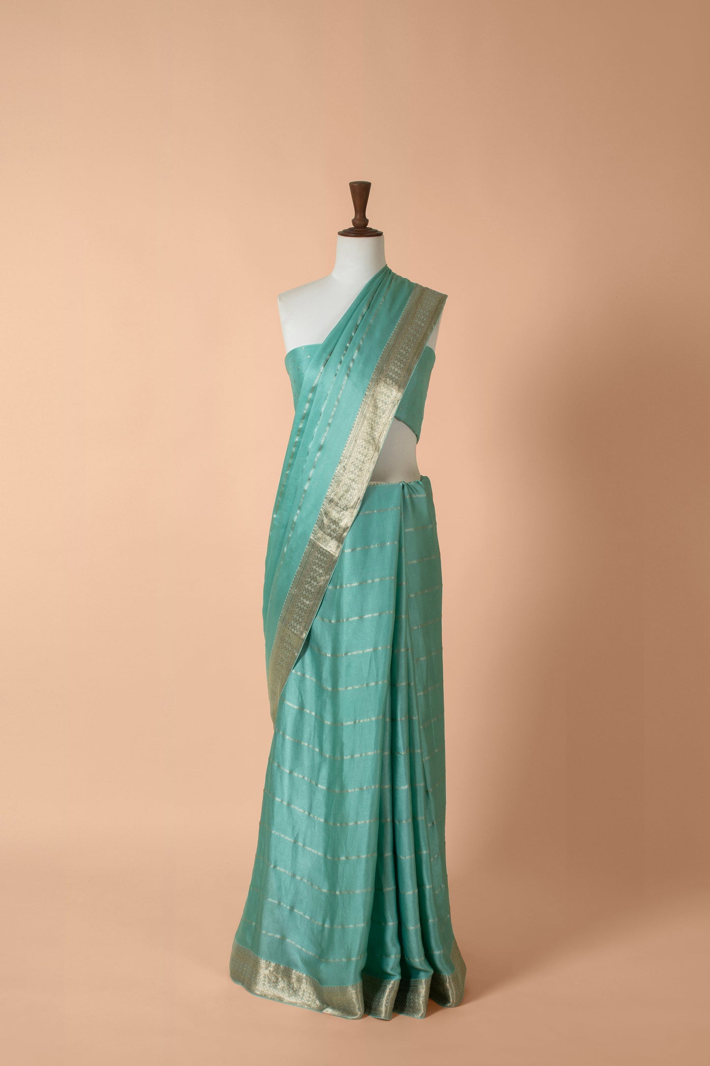 Handwoven Blue Satin Crepe Sari