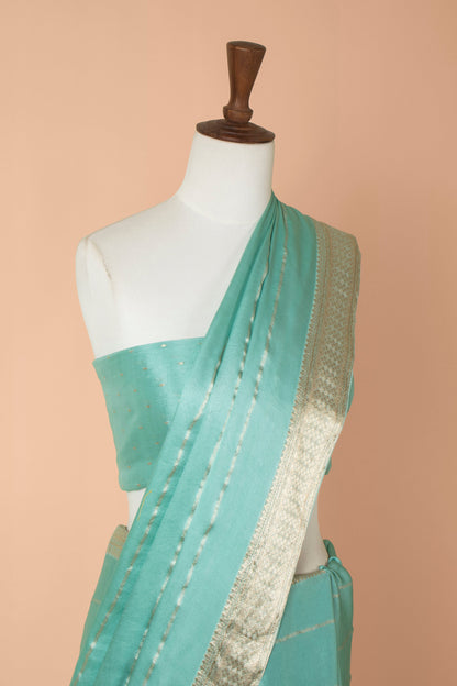 Handwoven Blue Satin Crepe Sari