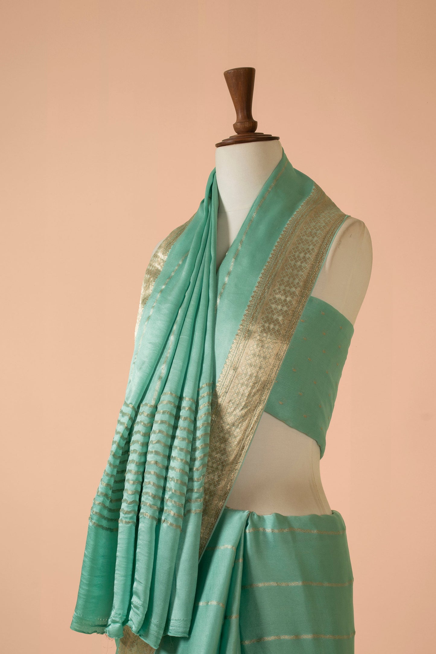 Handwoven Blue Satin Crepe Sari