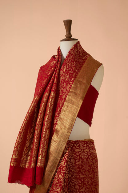 Handwoven Red Georgette Sari