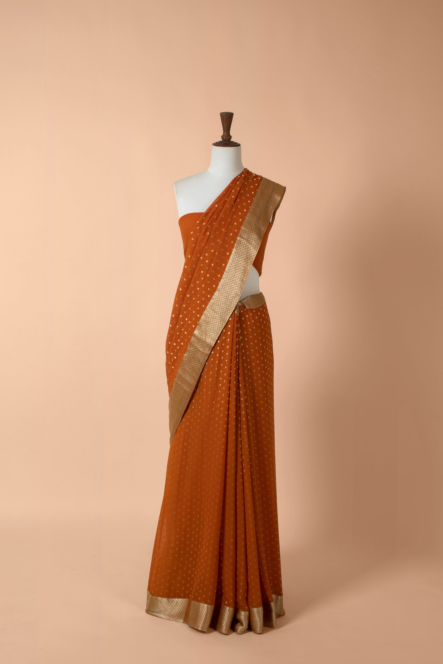 Handwoven Orange Georgette Sari