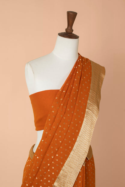 Handwoven Orange Georgette Sari