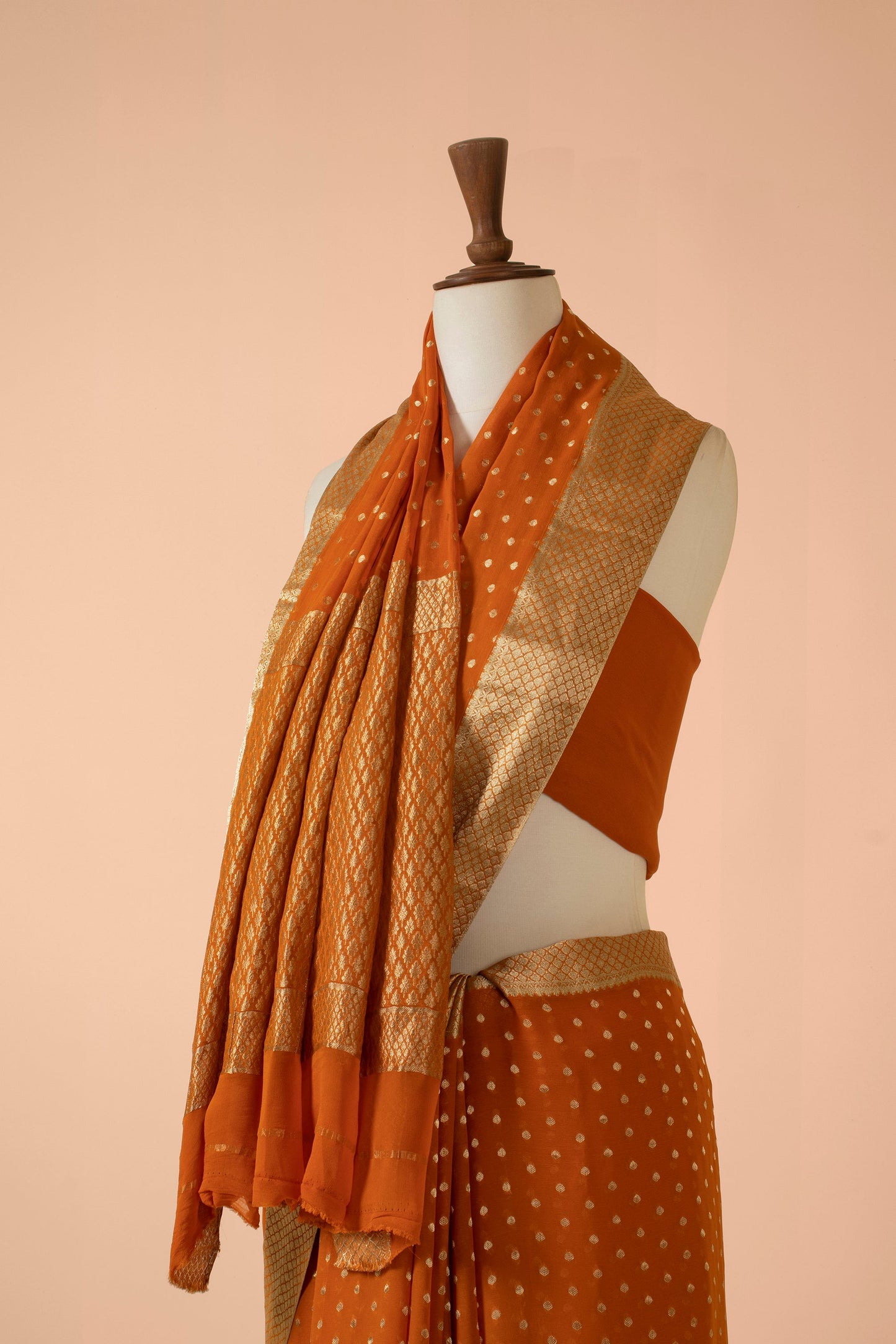 Handwoven Orange Georgette Sari